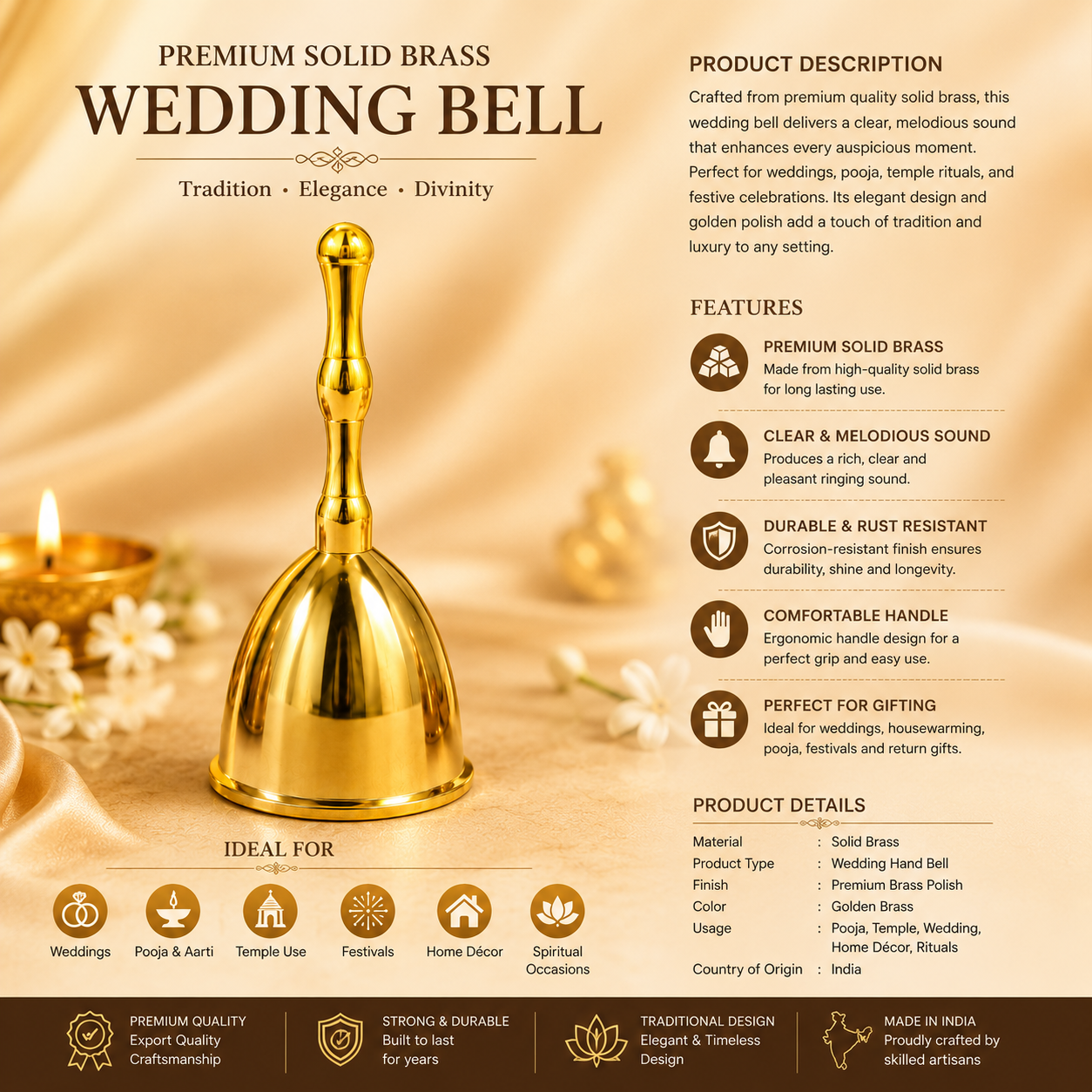 Decorative Hand Bell for Pooja, Temple & Wedding Bell